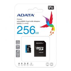 ADATA MICRO SDXC 256GB + ADAPTER CLASS 10 UHS-I U1 A1 V10 (100 MB/S OLVASSI SEBESSG)