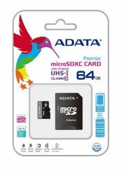 ADATA MICRO SDXC 64GB + ADAPTER UHS-I CLASS 10 (50 MB/S OLVASSI SEBESSG)