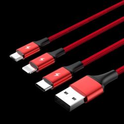 UNITEK C4049RD 3-IN-1 USB TYPE-C/MICRO USB/APPLE LIGHTNING KBEL 1,2M PIROS