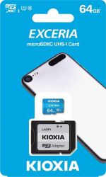 KIOXIA EXCERIA MICRO SDXC 64GB + ADAPTER CLASS 10 UHS-I U1 (100 MB/S OLVASSI SEBESSG)