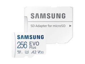 SAMSUNG EVO PLUS (2021) MICRO SDXC 256GB + ADAPTER CLASS 10 UHS-I U3 A2 V30 (130 MB/S ADATTVITELI SEBESSG)