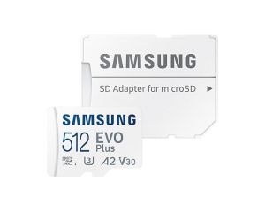 SAMSUNG EVO PLUS (2021) MICRO SDXC 512GB + ADAPTER CLASS 10 UHS-I U3 A2 V30 (130 MB/S ADATTVITELI SEBESSG)