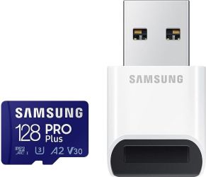 SAMSUNG PRO PLUS (2021) MICRO SDXC 128GB CLASS 10 UHS-I U3 A2 V30 160/120 MB/S + USB 3.0 MEMRIAKRTYA OLVAS