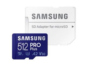 SAMSUNG PRO PLUS (2021) MICRO SDXC 512GB + ADAPTER CLASS 10 UHS-I U3 A2 V30 (160 MB/S ADATTVITELI SEBESSG)