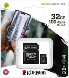 KINGSTON CANVAS SELECT PLUS MICRO SDHC 32GB + ADAPTER CLASS 10 UHS-I U1 A1 V10 (100 MB/S)