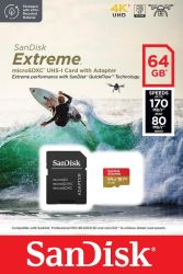SANDISK EXTREME ACTION MICRO SDXC 64GB + ADAPTER CLASS 10 UHS-I U3 A2 V30 170/80 MB/s